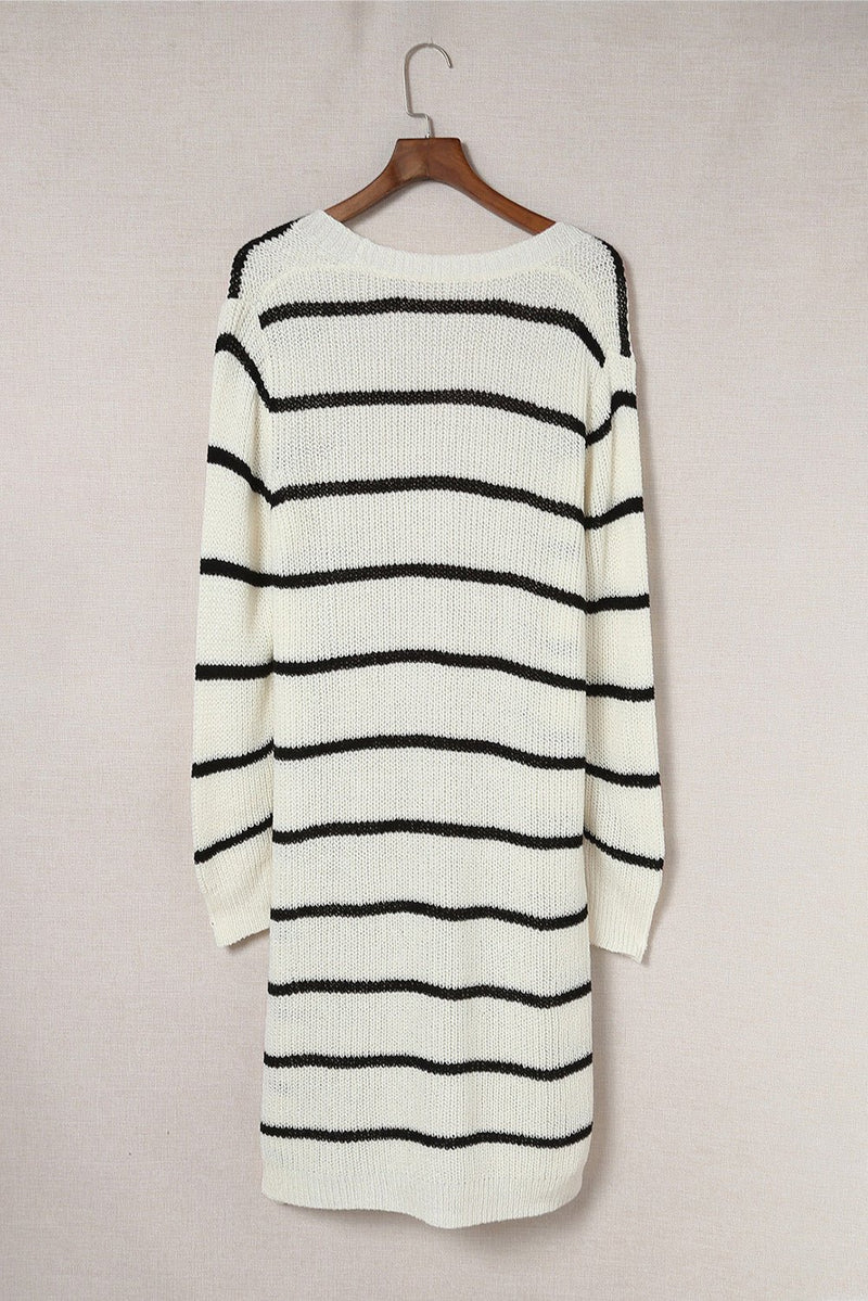 Striped Open Front Rib-Knit Duster Cardigan - Bakers Shoes store