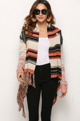 Striped Tassel Detail One-Button Cardigan - Bakers Shoes store