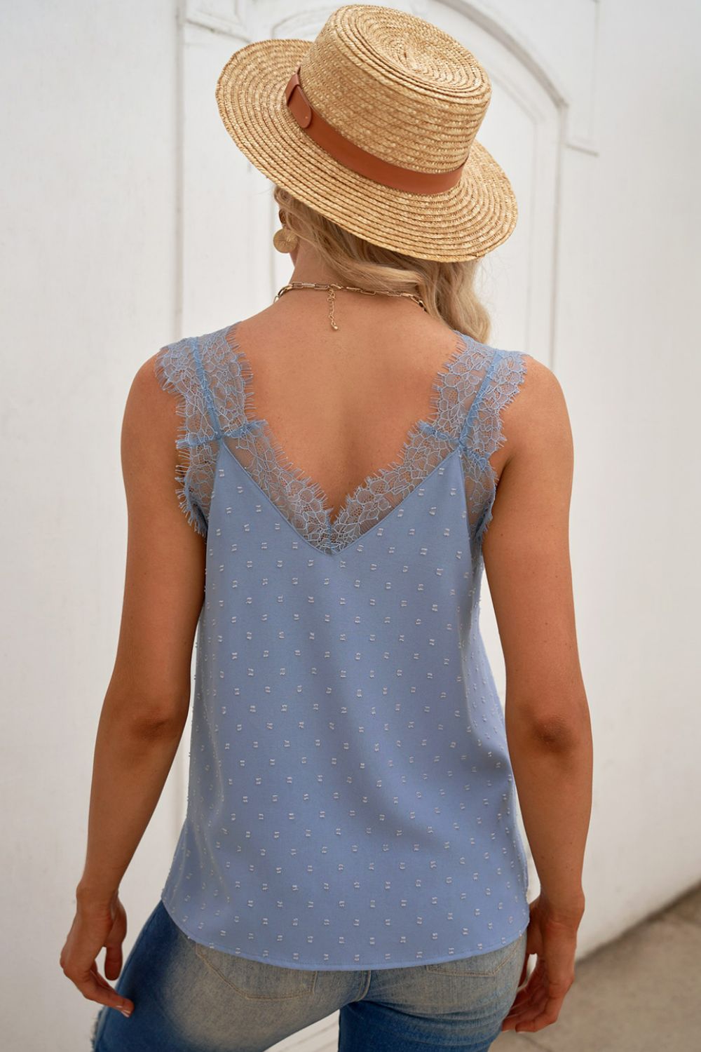Swiss Dot Spliced Lace Sleeveless Top - Bakers Shoes store