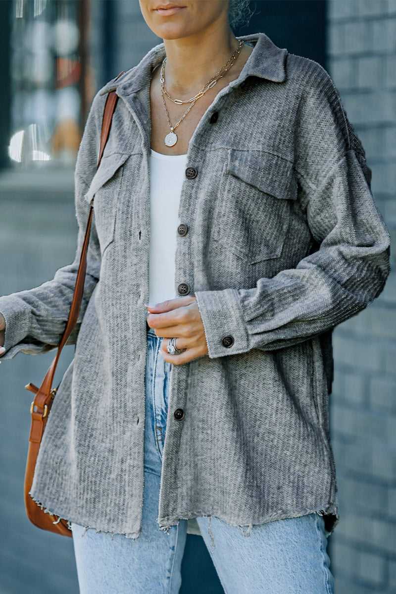 Textured Button Down Shirt Jacket with Pockets - Bakers Shoes store