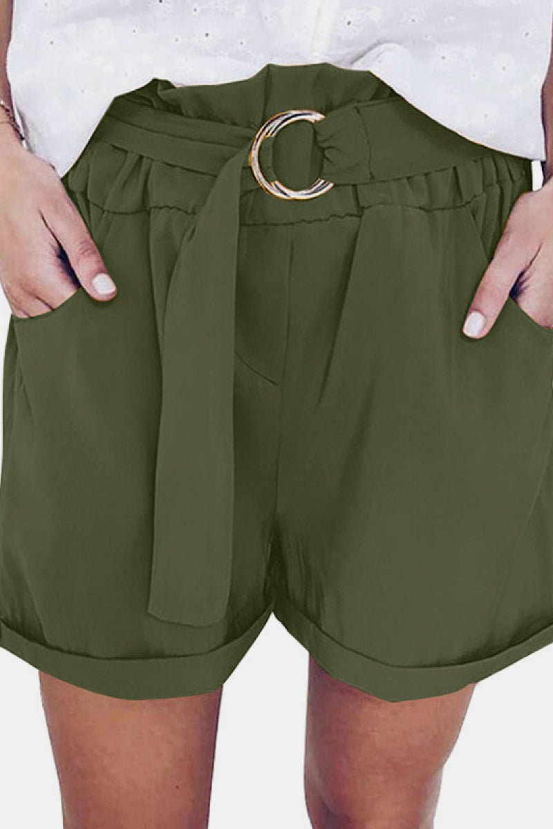 Tie Waist Ruffle Pocketed Shorts - Bakers Shoes store
