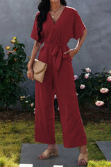 Tie-Waist Surplice Wide Leg Jumpsuit - Bakers Shoes store