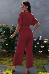 Tie-Waist Surplice Wide Leg Jumpsuit - Bakers Shoes store