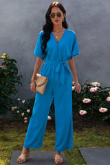 Tie-Waist Surplice Wide Leg Jumpsuit - Bakers Shoes store