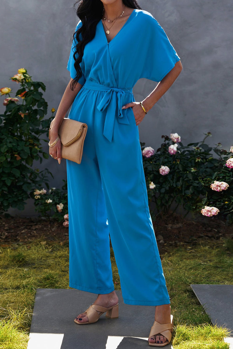 Tie-Waist Surplice Wide Leg Jumpsuit - Bakers Shoes store