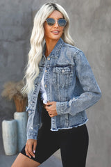 Turn Down Collar Cut-out Denim Jacket - Bakers Shoes store