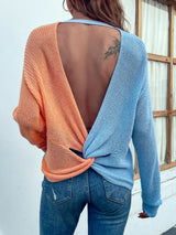 Two-Tone Backless V-Neck Sweater - Bakers Shoes store