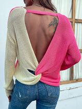 Two-Tone Backless V-Neck Sweater - Bakers Shoes store