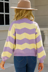 Two-Tone Chevron Dropped Shoulder Cardigan - Bakers Shoes store