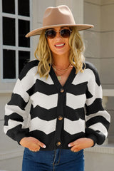 Two-Tone Chevron Dropped Shoulder Cardigan - Bakers Shoes store