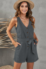 V Neck Bow Tie Romper - Bakers Shoes store