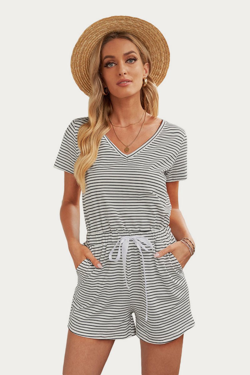 V Neck Striped Romper - Bakers Shoes store