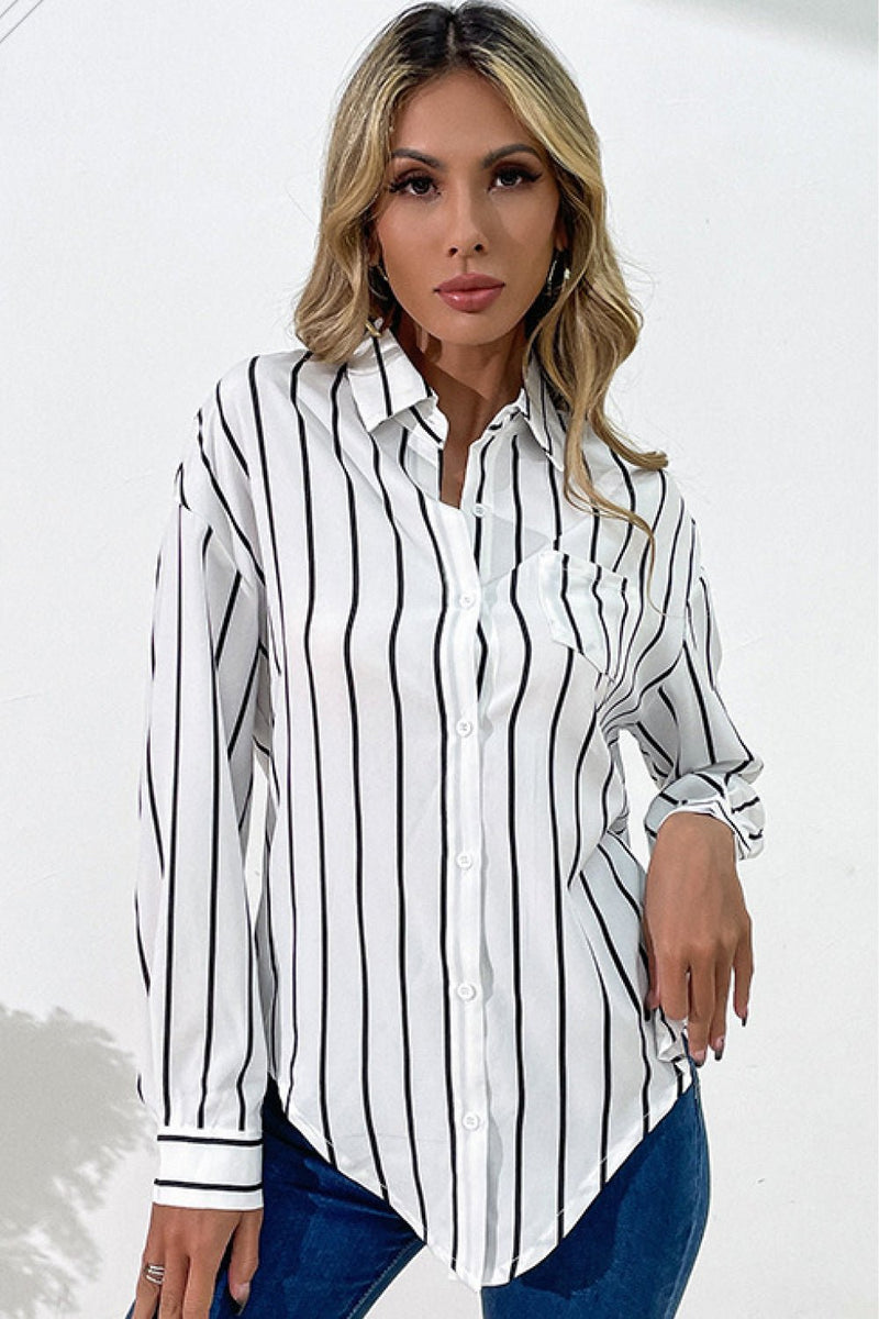 Vertical Stripes Button Down Shirt - Bakers Shoes store