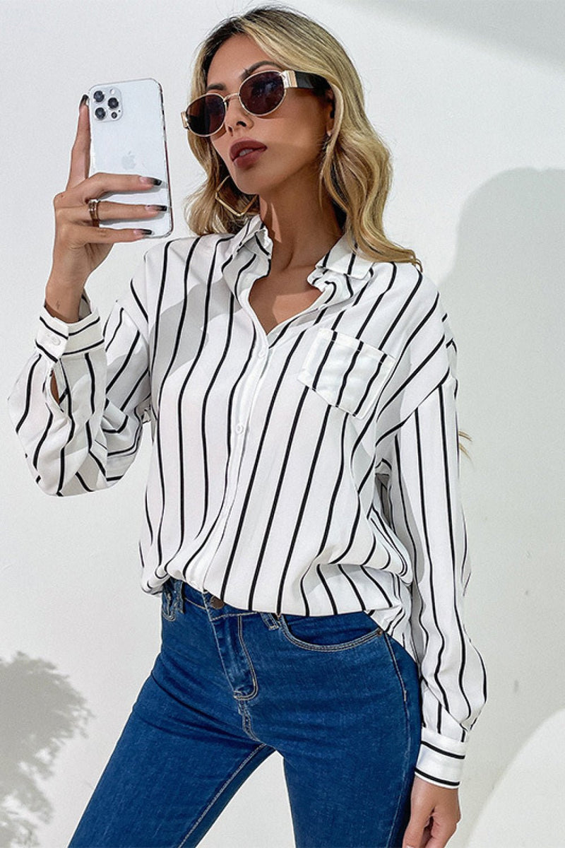 Vertical Stripes Button Down Shirt - Bakers Shoes store