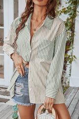 Vertical Stripes Button Down Shirt with Pocket - Bakers Shoes store