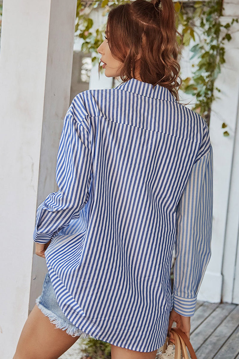 Vertical Stripes Button Down Shirt with Pocket - Bakers Shoes store