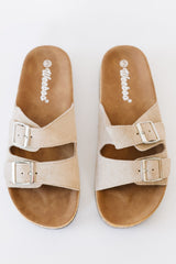 Walk with Me Buckled Soft Footbed Sandals in Taupe - Bakers Shoes store