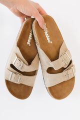 Walk with Me Buckled Soft Footbed Sandals in Taupe - Bakers Shoes store