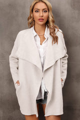 Waterfall Collar Longline Cardigan with Side Pockets - Bakers Shoes store