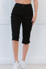 YMI Jeanswear Laura Petite Full Size Double-Button Denim Capris - Bakers Shoes store