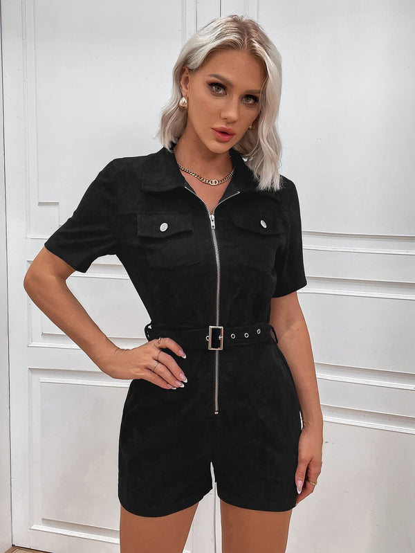 Zip Up Belted Romper - Bakers Shoes store