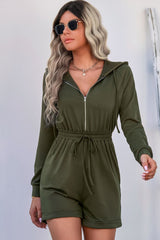 Zip Up Drawstring Detail Hooded Romper - Bakers Shoes store