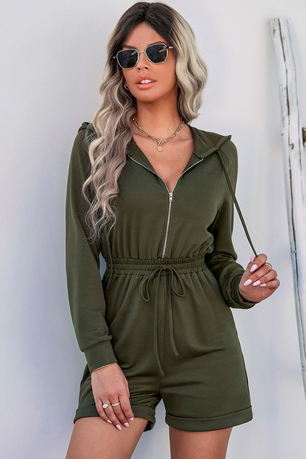 Zip Up Drawstring Detail Hooded Romper - Bakers Shoes store