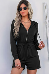 Zip Up Drawstring Detail Hooded Romper - Bakers Shoes store