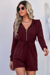 Zip Up Drawstring Detail Hooded Romper - Bakers Shoes store
